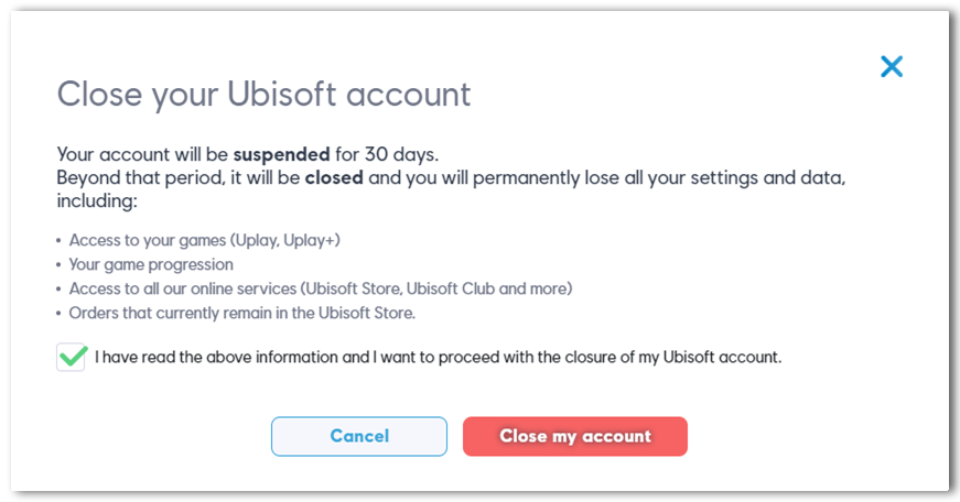 Ubisoftアカウントを閉鎖する Ubisoftカスタマーサービス